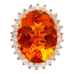 14k Rose Gold 16.15ct Citrine 1.26ct Diamond Ring