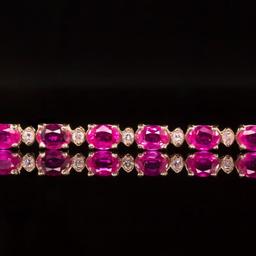 14K Rose Gold 9.88ct Pink Sapphire 0.76ct Diamond Bracelet