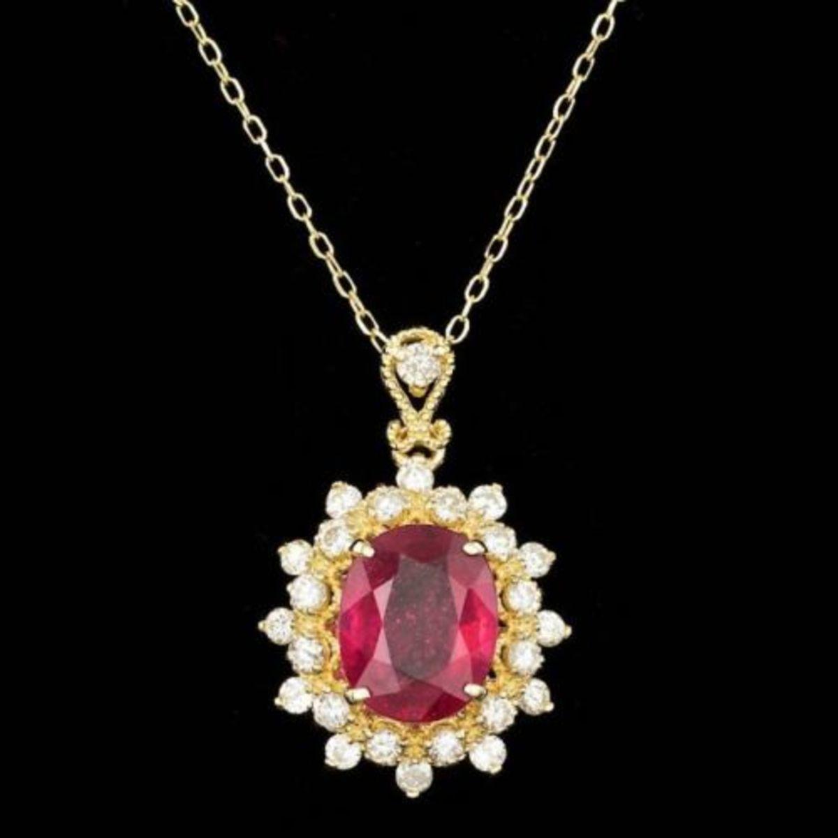 14K Gold 3.12ct Ruby 0.66ct Diamond Pendant