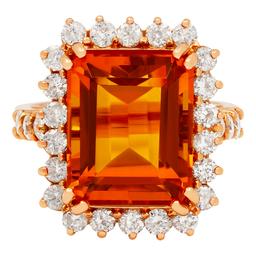 14k Rose Gold 7.89ct Citrine 1.40ct Diamond Ring