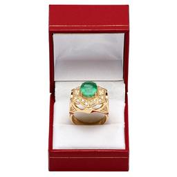 14k Yellow Gold 4.79ct Emerald 1.10ct Diamond Ring