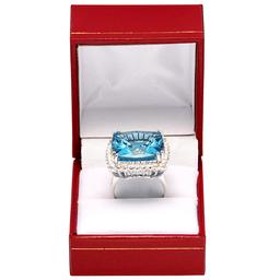 14k White Gold 27.94ct Blue Topaz 1.26ct Diamond Ring