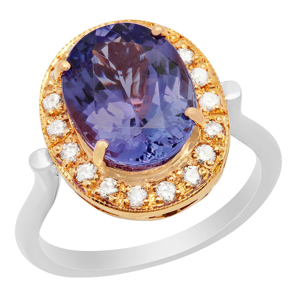 14k Rose & White Gold 5.05ct Tanzanite 0.42ct Diamond Ring