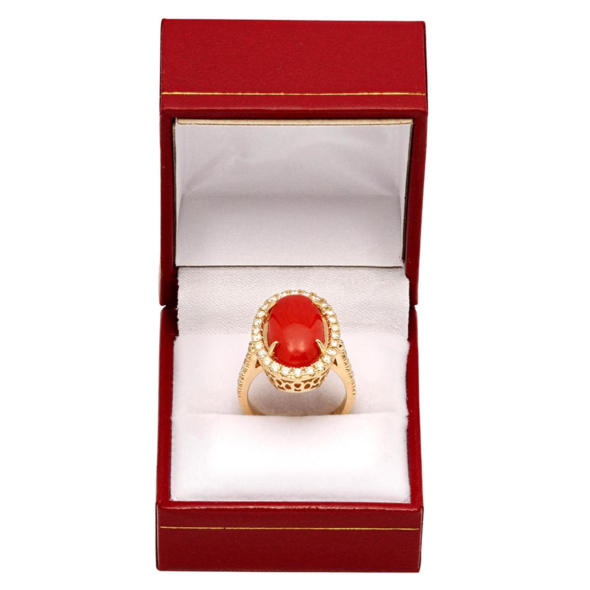 14k Yellow Gold 8.18ct Coral 0.92ct Diamond Ring