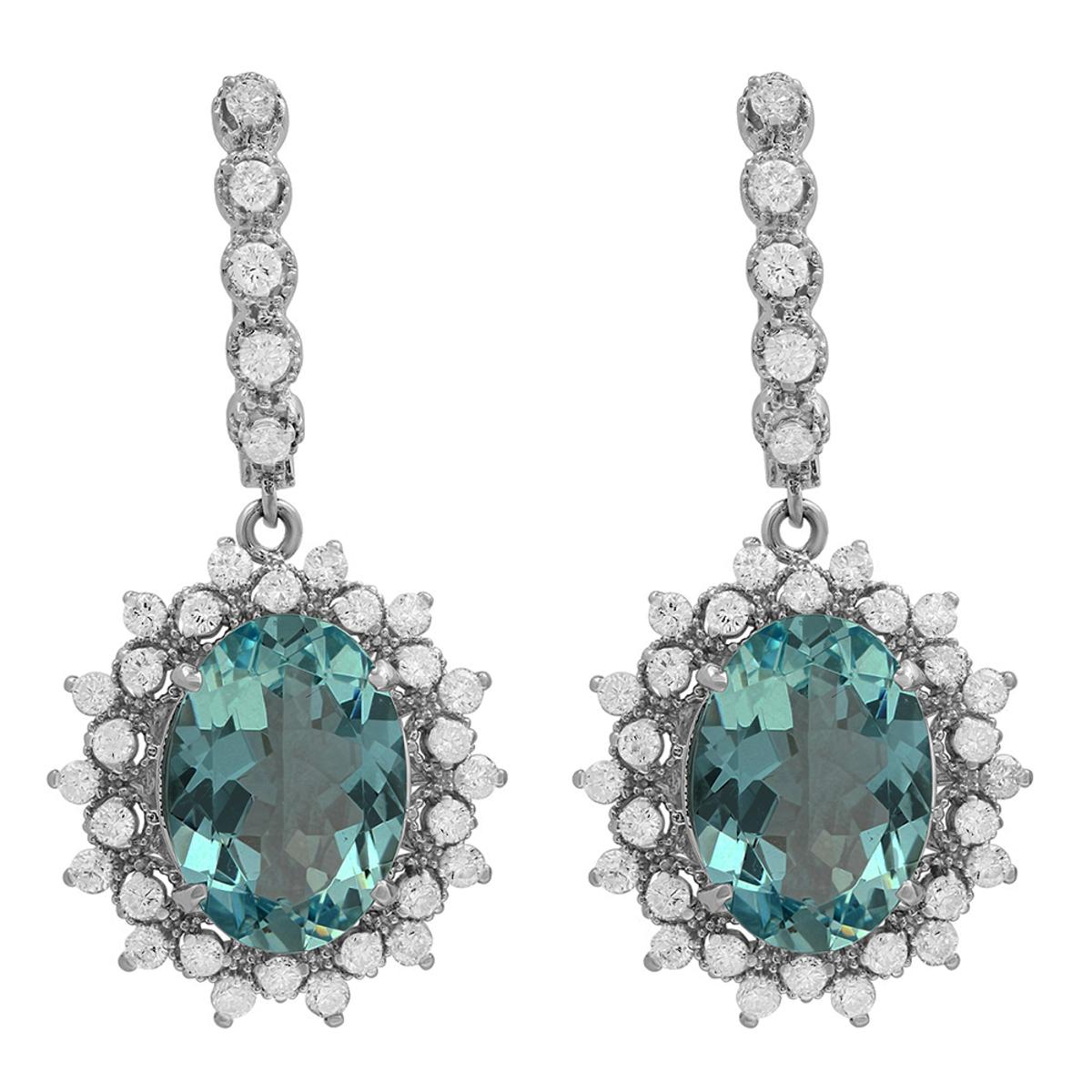 14k White Gold 12.65ct Aquamarine 1.49ct Diamond Earrings