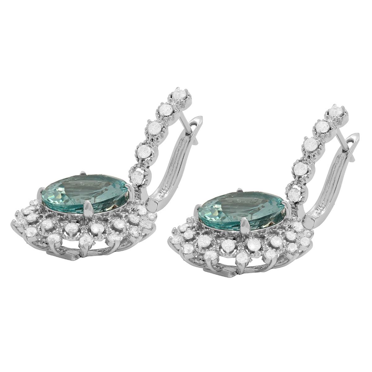 14k White Gold 12.65ct Aquamarine 1.49ct Diamond Earrings