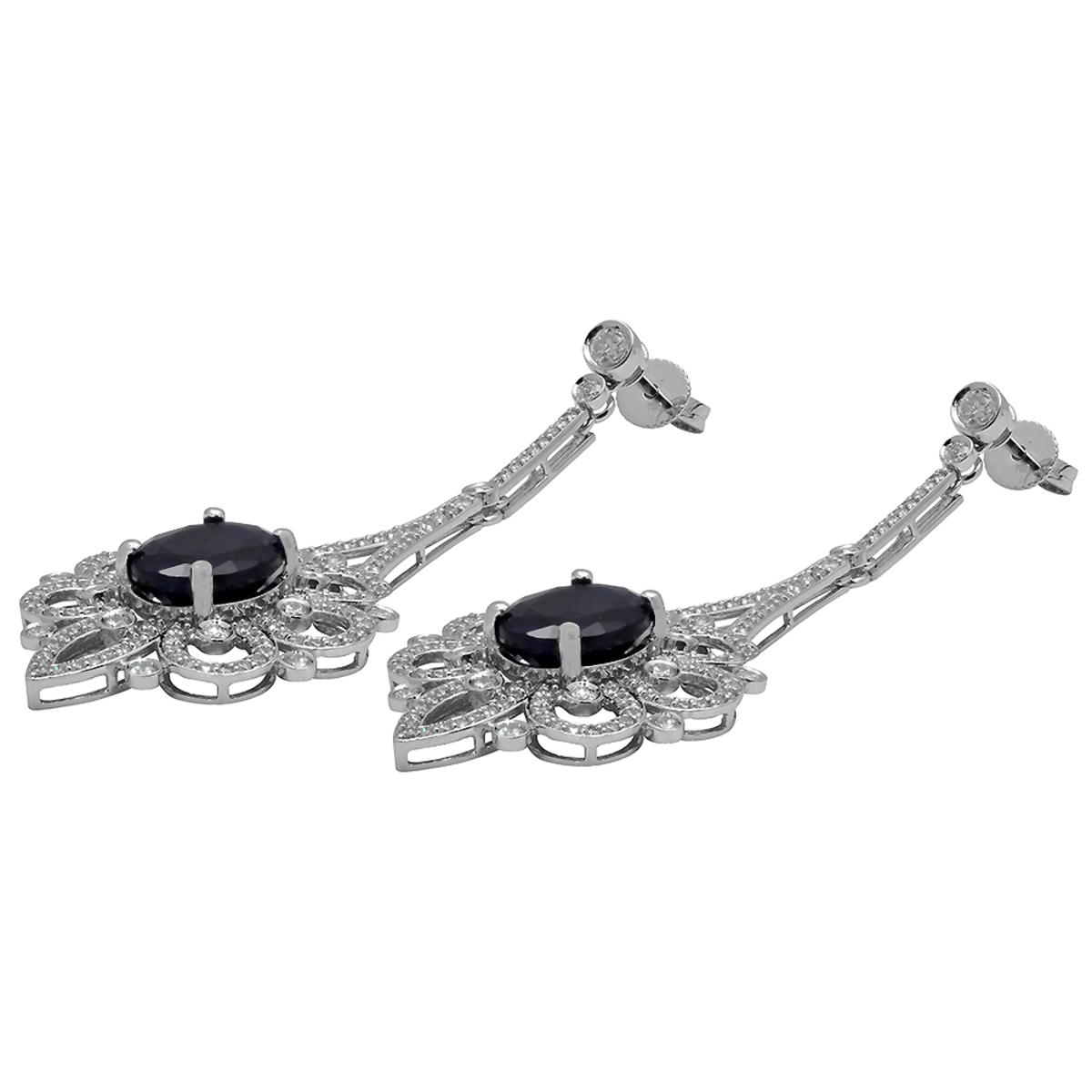 14k White Gold 13.41ct Sapphire 4.10ct Diamond Earrings