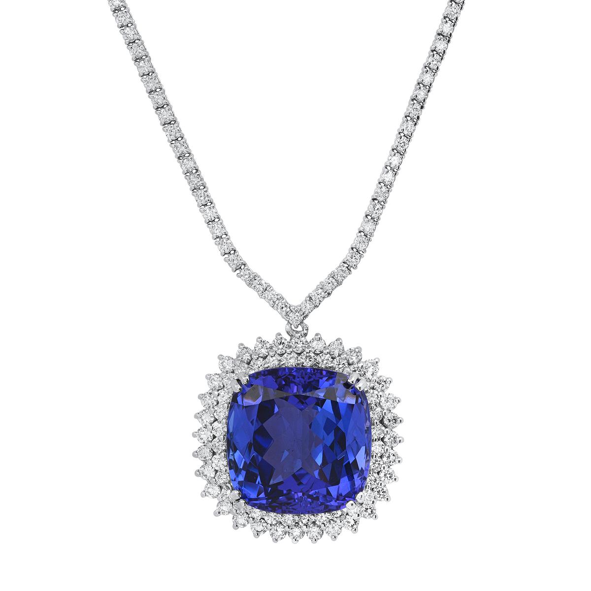 14K White Gold Setting with 33.75ct Tanzanite and 5.06ct Diamond Necklace