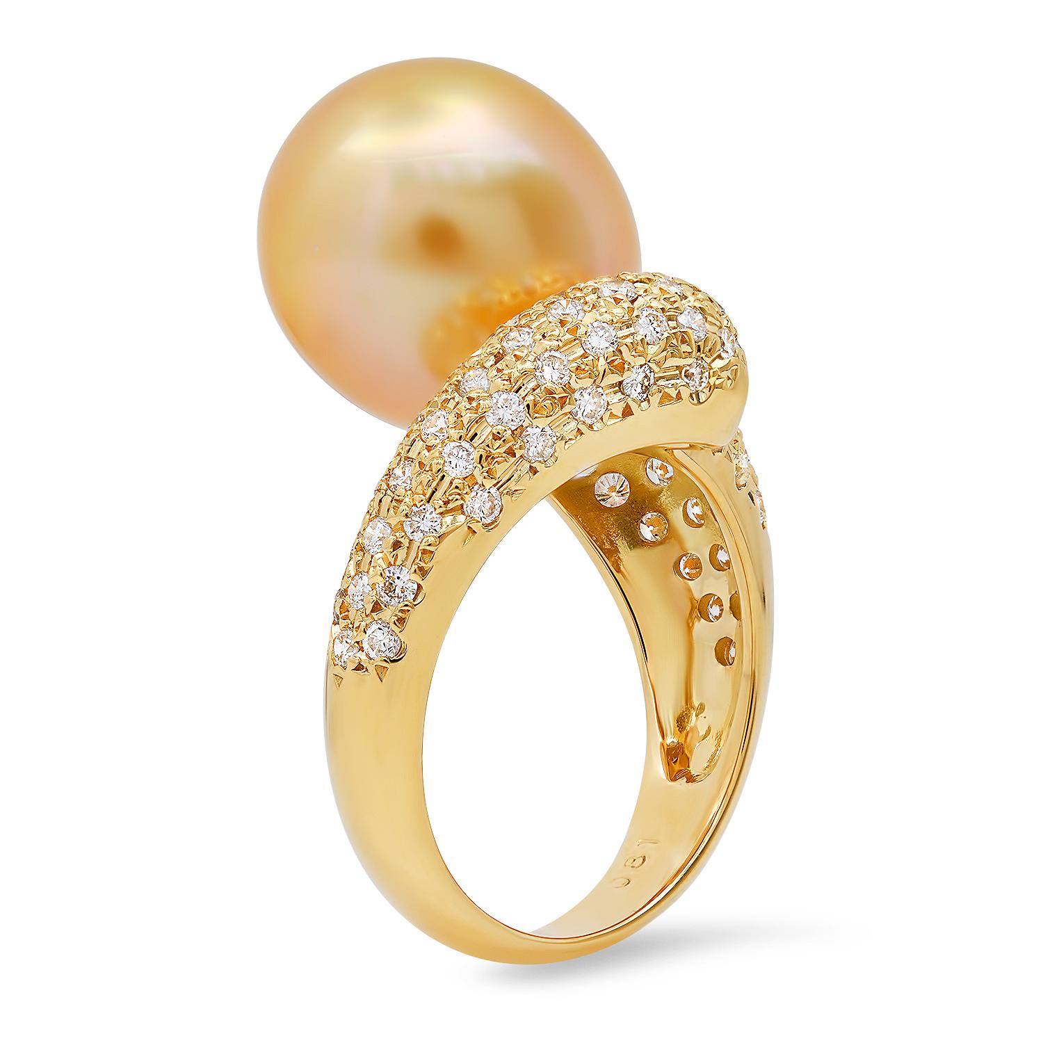 18K Yellow Gold Setting with 12mm South Sea Pearl and 0.81ct Diamond Ladies Ring