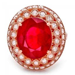 14K Rose Gold 10.85ct Ruby and 1.32ct Diamond Ring