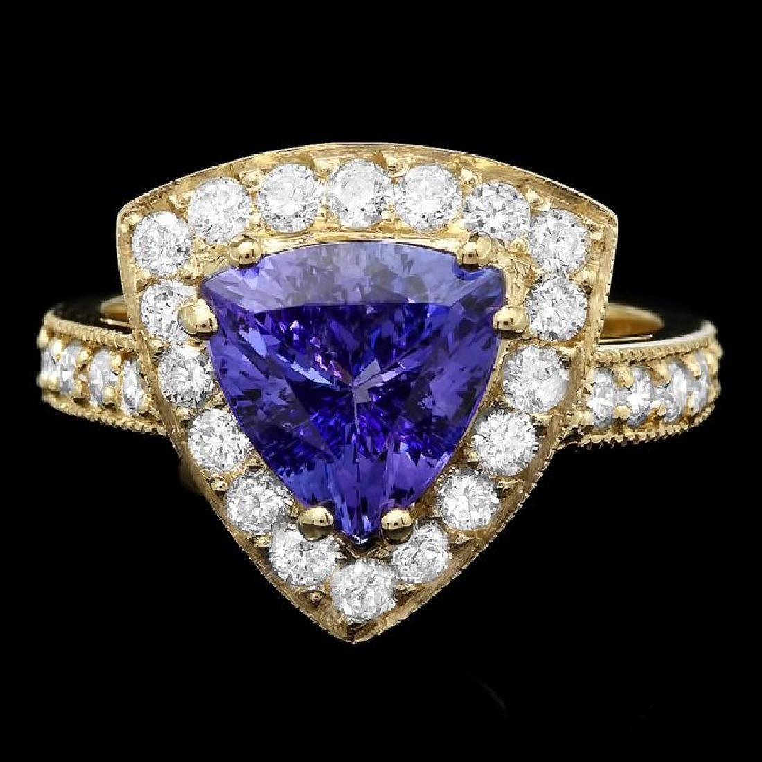 14K Yellow Gold 2.92ct Tanzanite and 1.01ct Diamond Ring