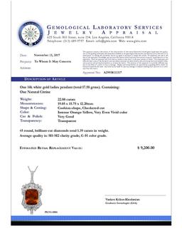 14k White Gold 22.88ct Citrine 1.39ct Diamond Pendant