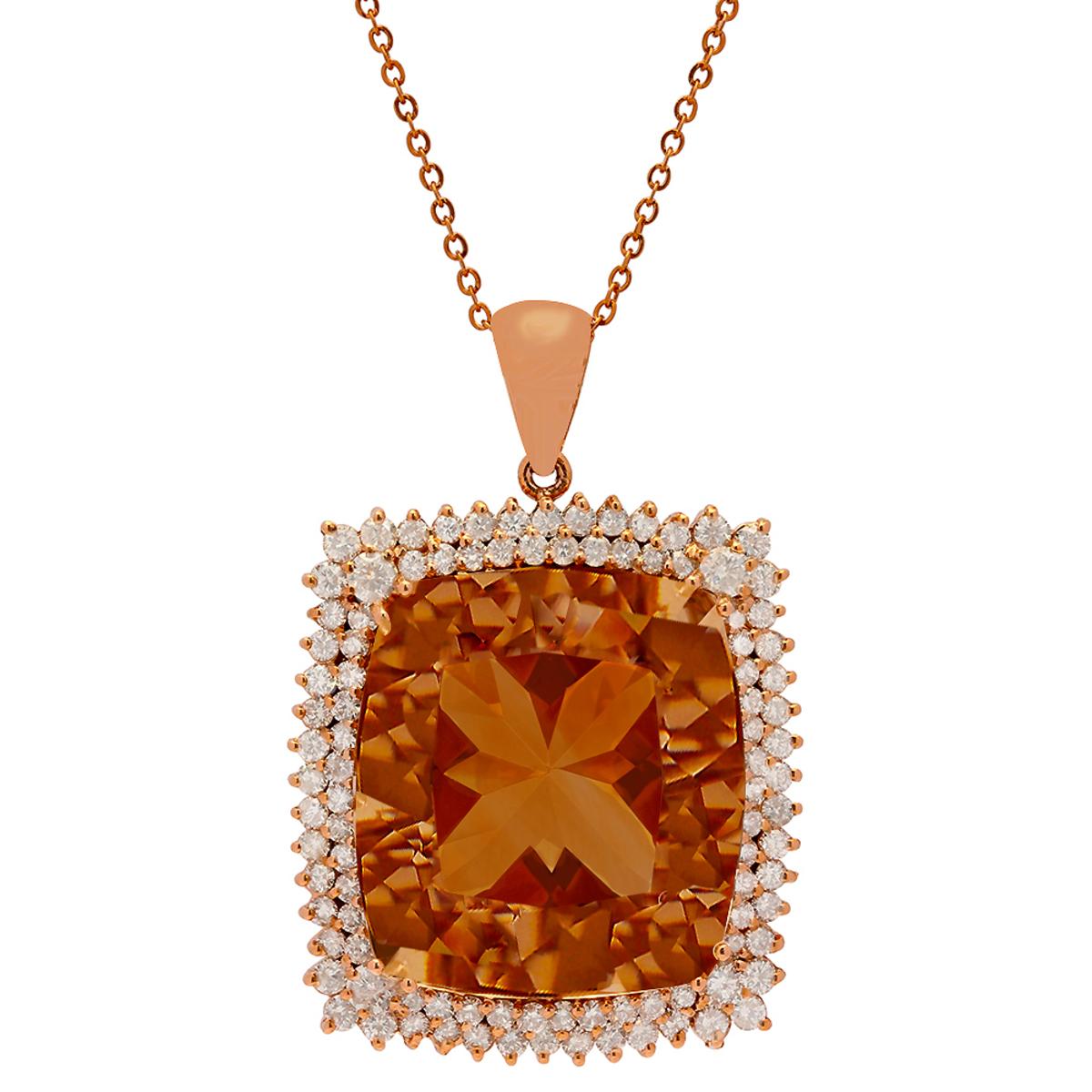 14k Rose Gold 56.94ct Morganite 4.21ct Diamond Pendant