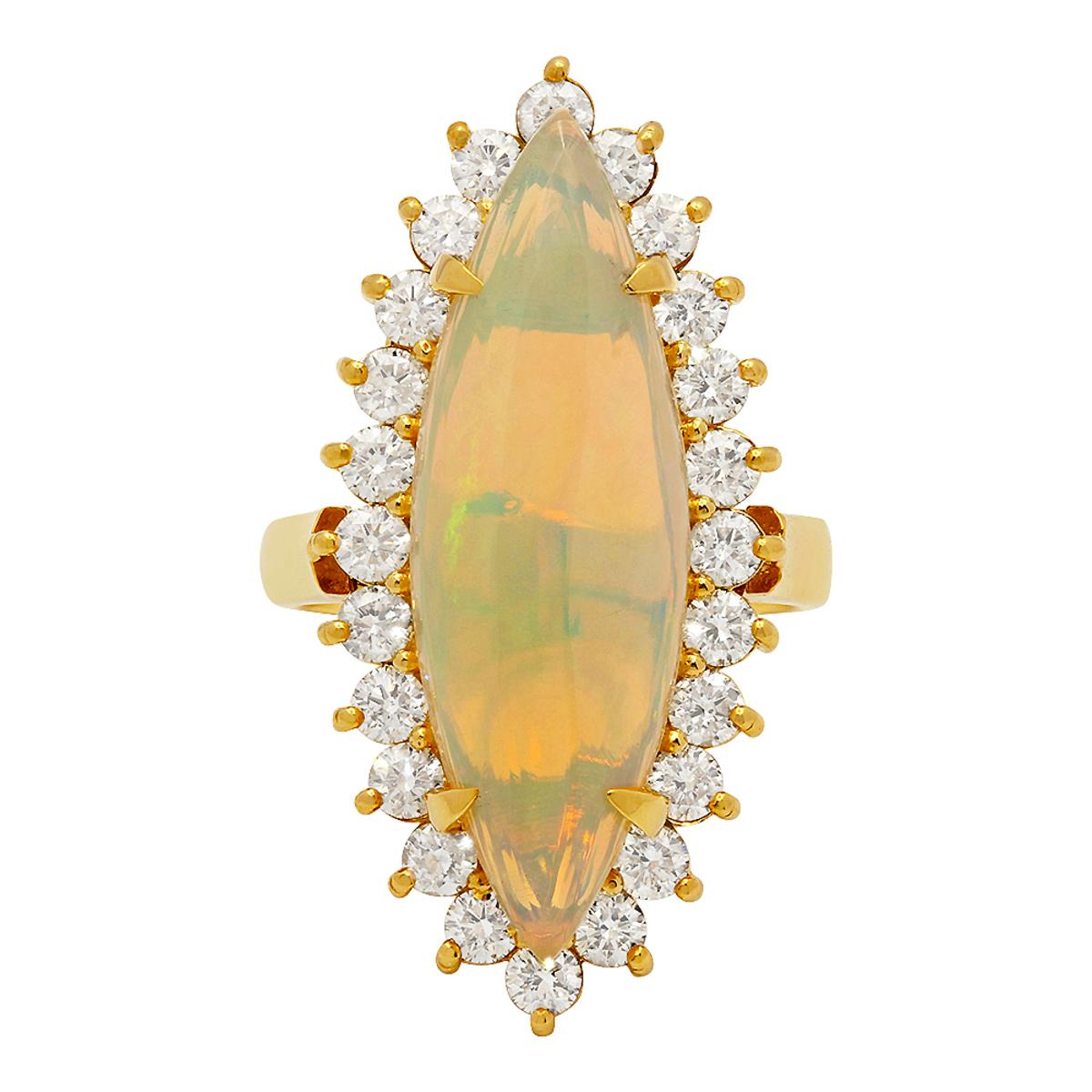 14k Yellow Gold 7.69ct Opal 1.92ct Diamond Ring