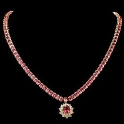 14K Yellow Gold 42.35ct Tourmaline and 1.20ct Diamond Necklace