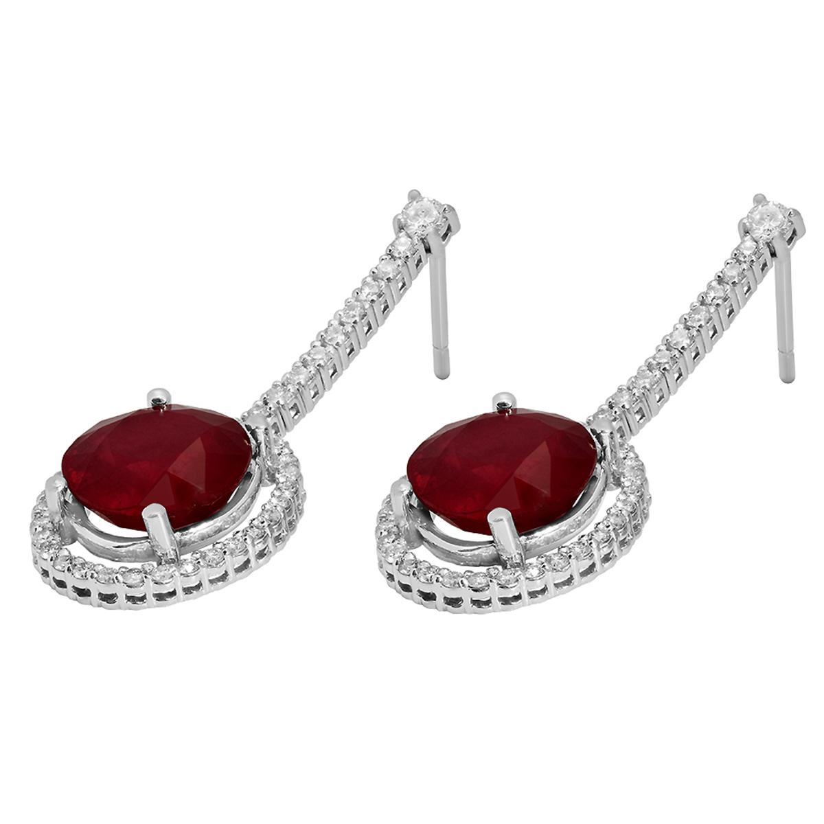 14k White Gold 9.80ct Ruby 0.76ct Diamond Earrings