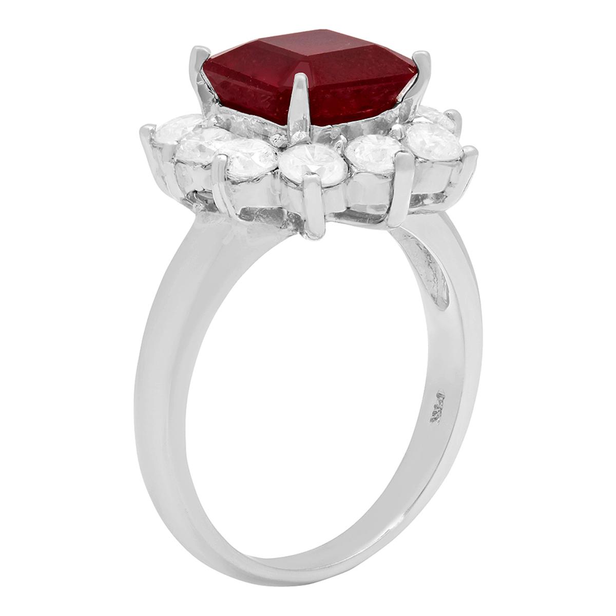 14k White Gold 3.40ct Ruby 1.25ct Diamond Ring