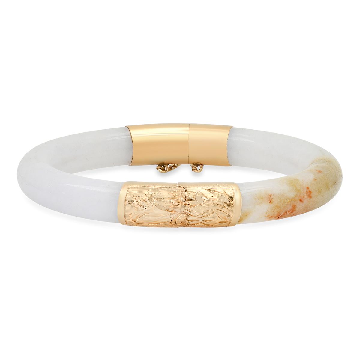 14K Yellow Gold Hinged Jadeite Bangle Bracelet