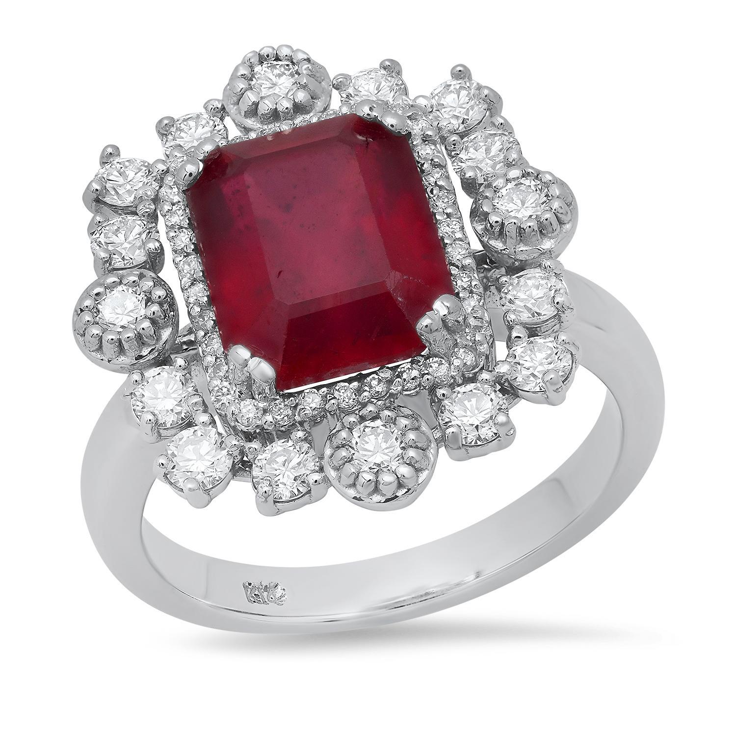 14K White Gold Setting with 4.75ct Ruby and 1.0ct Diamond Ladies Ring