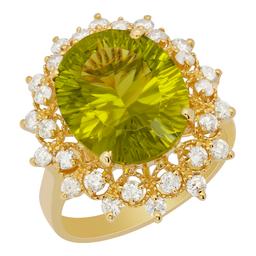 14k Yellow Gold 6.43ct Peridot 0.83ct Diamond Ring