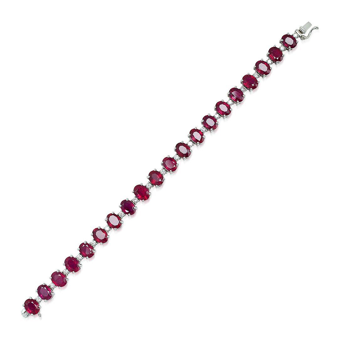 14k White Gold 33.98ct Ruby and 1.20ct Diamond Bracelet