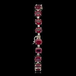 14k White Gold 33.98ct Ruby and 1.20ct Diamond Bracelet