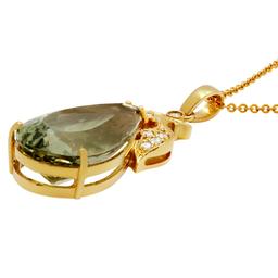 14k Yellow Gold 23.10ct Green Quartz 0.42ct Diamond Pendant