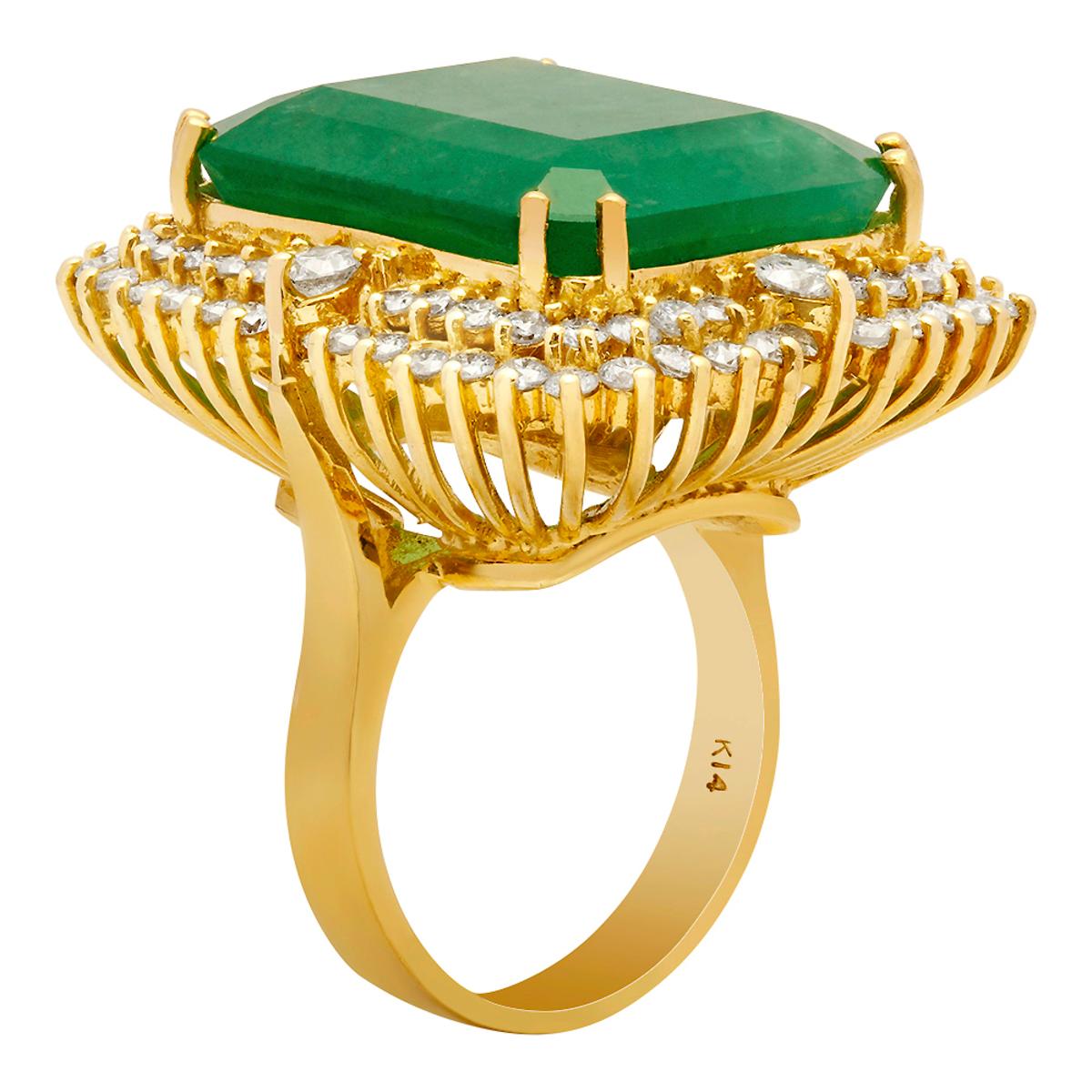 14k Yellow Gold 28.96ct Emerald 2.55ct Diamond Ring