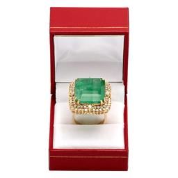 14k Yellow Gold 28.96ct Emerald 2.55ct Diamond Ring