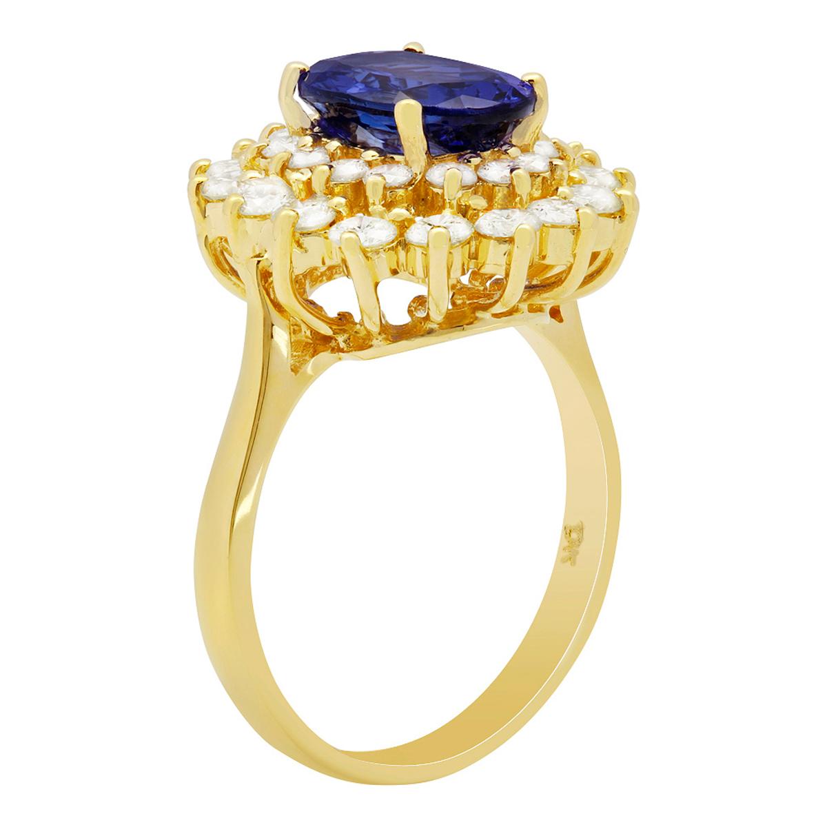 14k Yellow Gold 2.45ct Tanzanite 1.43ct Diamond Ring