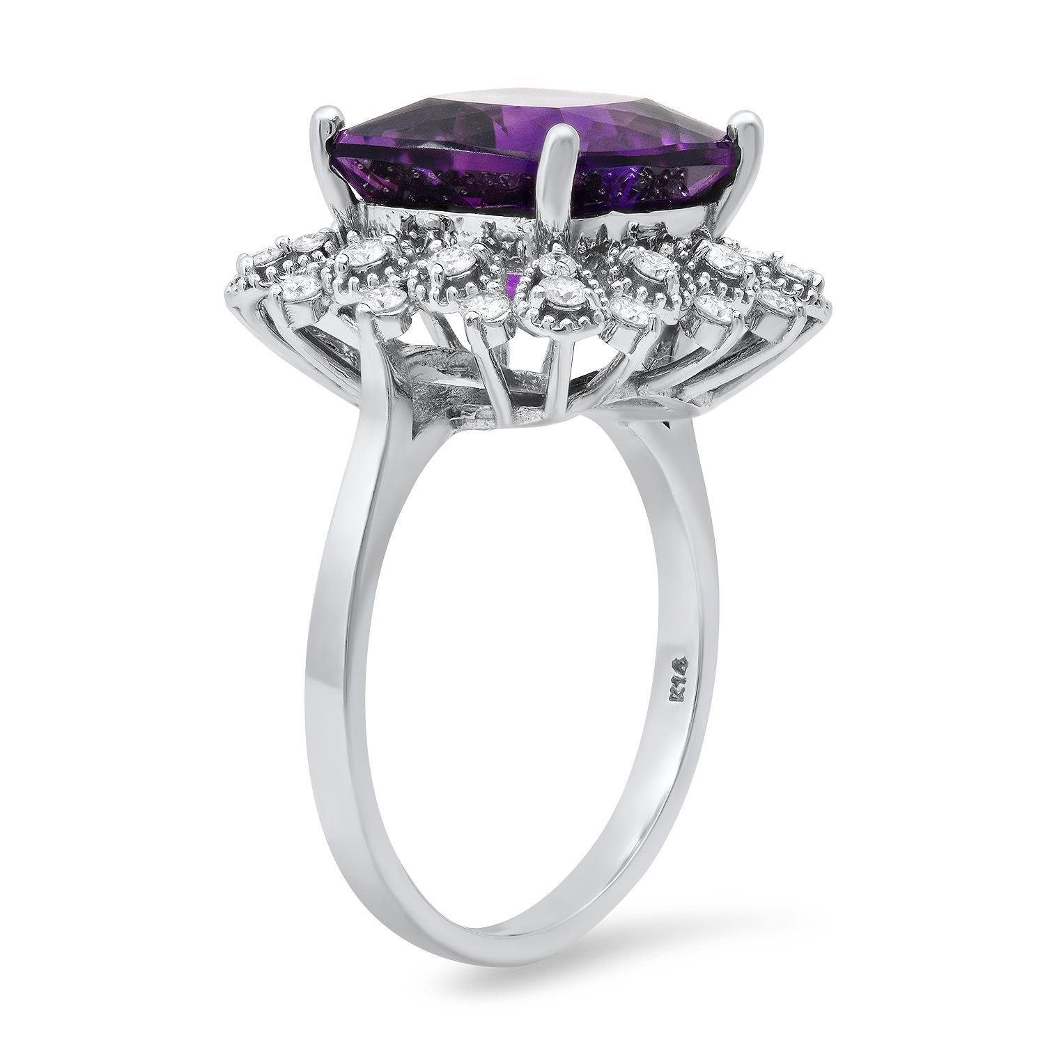 14K White Gold 5.04ct Amethysist and 0.60ct Diamond Ring