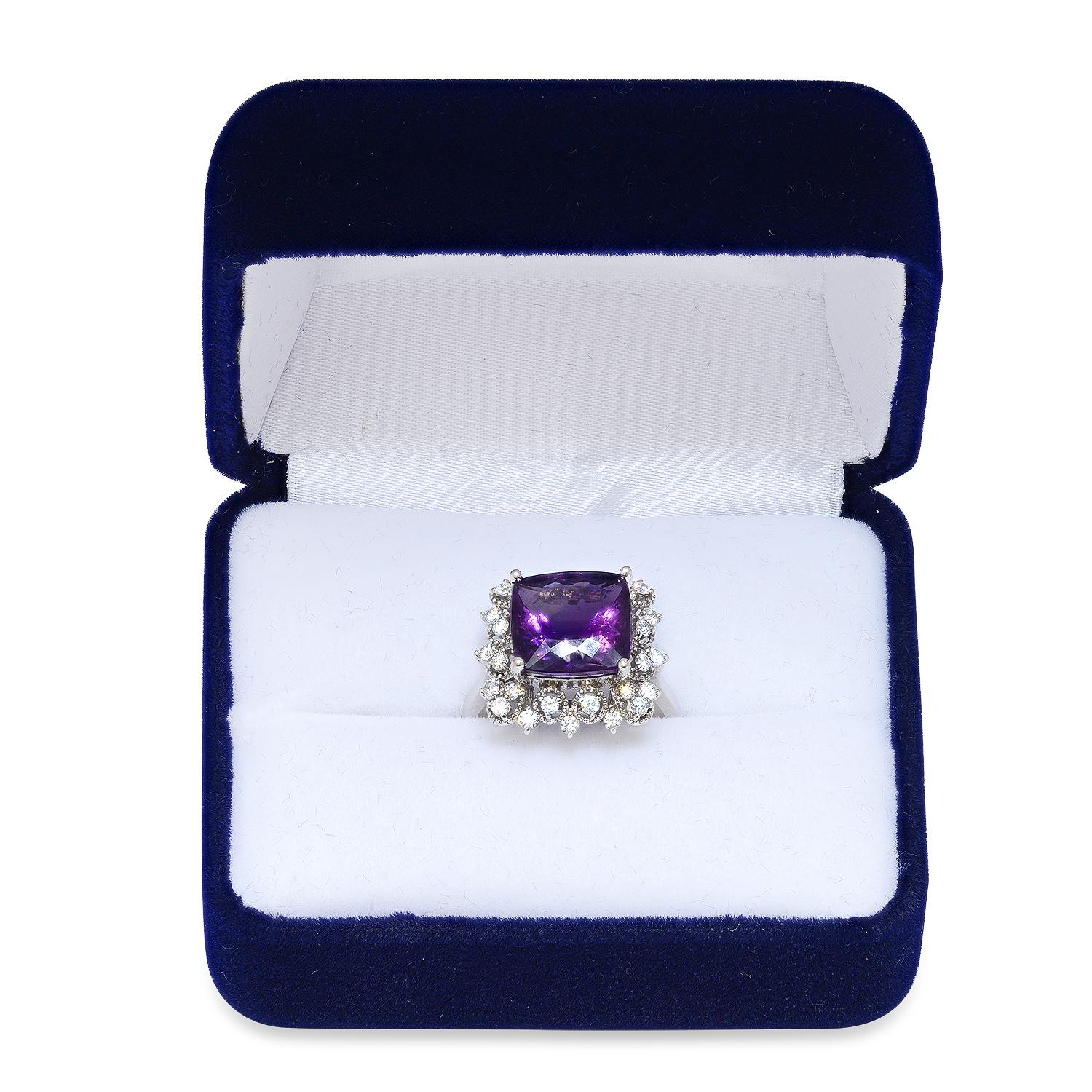 14K White Gold 5.04ct Amethysist and 0.60ct Diamond Ring