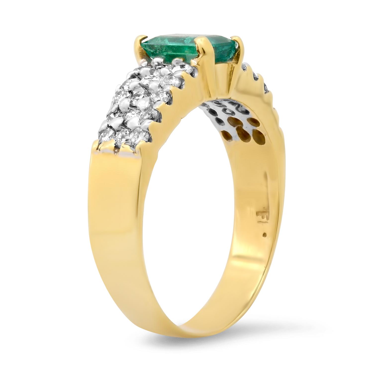 18K Yellow Gold Setting with 1.00ct Emerald and 0.75ct Diamond Ring