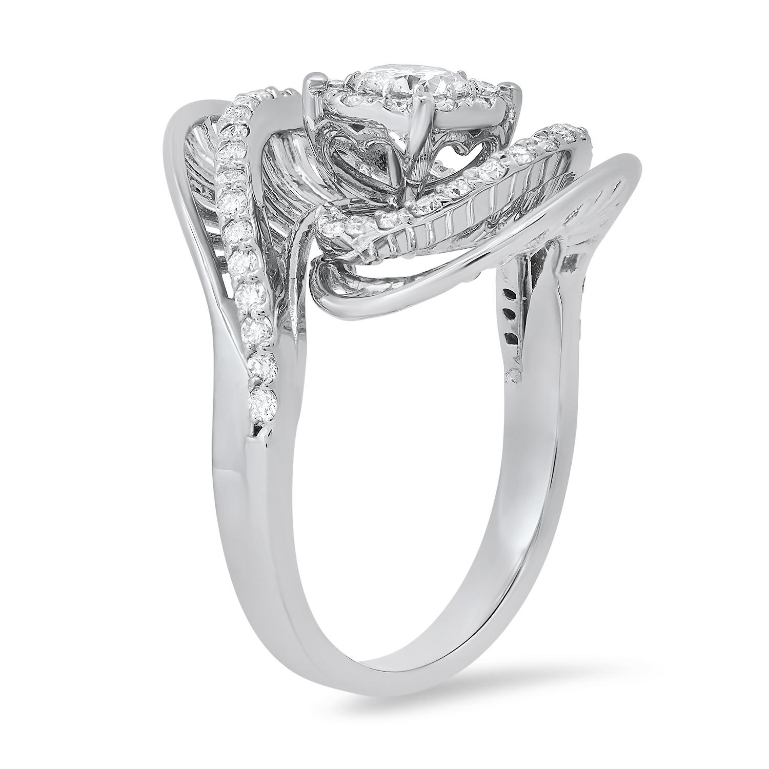 14K White Gold Setting with 0.40ct Center Diamond and 1.05tcw Diamond Ring