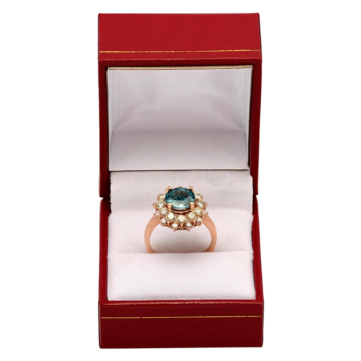 14k Rose Gold 3.10ct Blue Zircon 1.48ct Diamond Ring