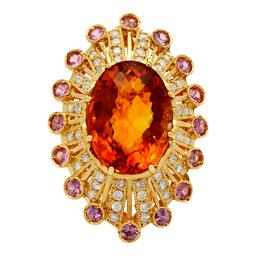 14k Yellow Gold 15.27ct Citrine 1.15ct Sapphire 1.09ct Diamond Ring