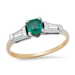 14K Yellow Gold Setting with 0.45ct Emerald and 0.30ct Diamond Ladies Ring