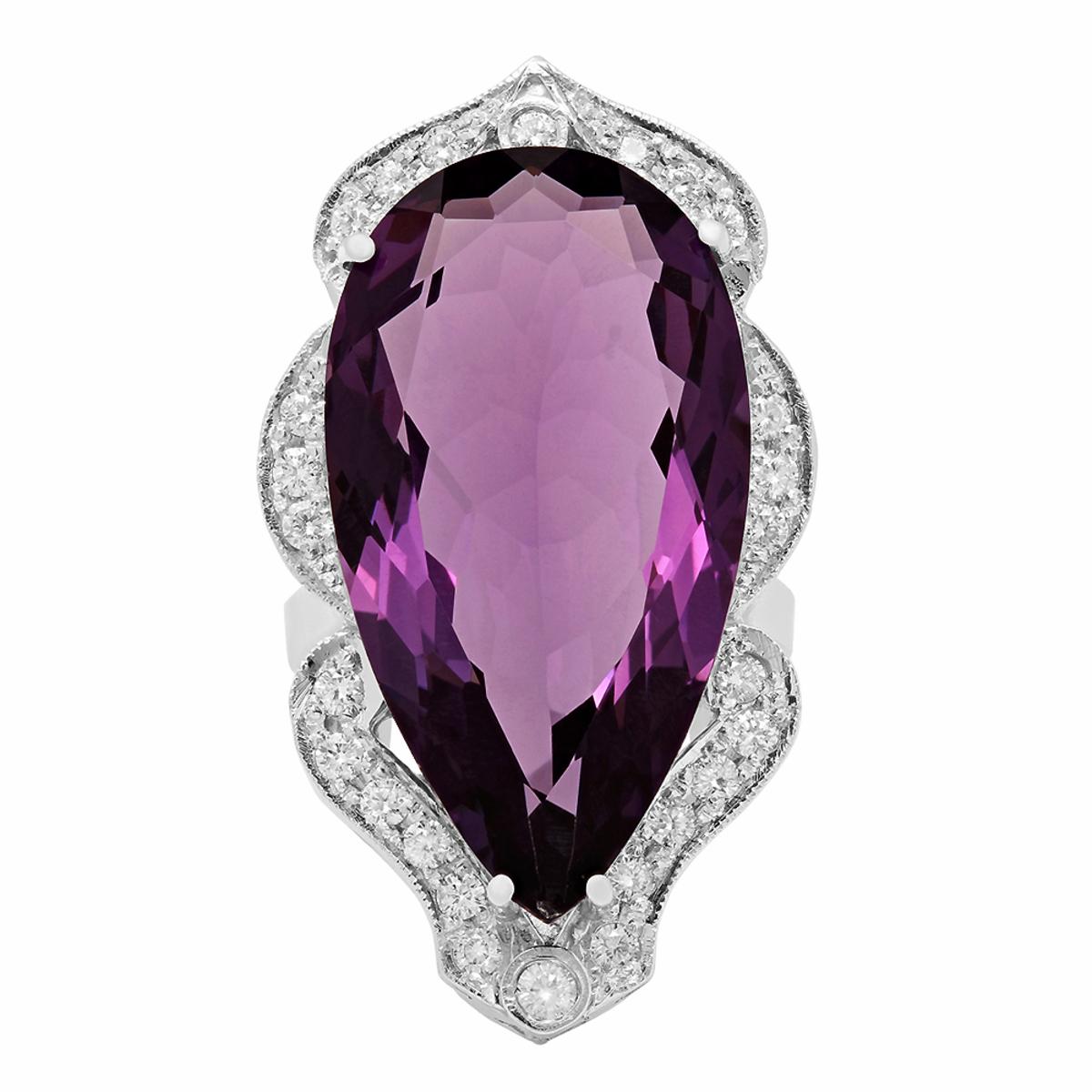 14k White Gold 24.16ct Amethyst 0.76ct Diamond Ring