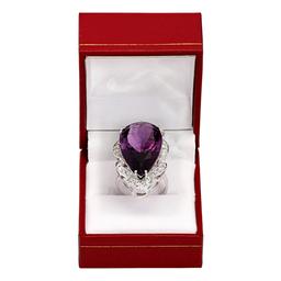 14k White Gold 24.16ct Amethyst 0.76ct Diamond Ring