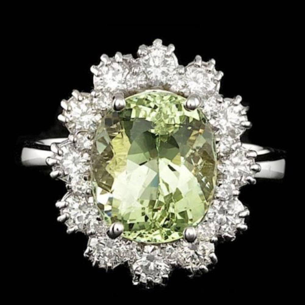 14K White Gold 4.08ct Beryl and 1.19ct Diamond Ring