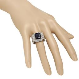 14K White Gold 5.75ct Sapphire and 1.01ct Diamond Mens Ring