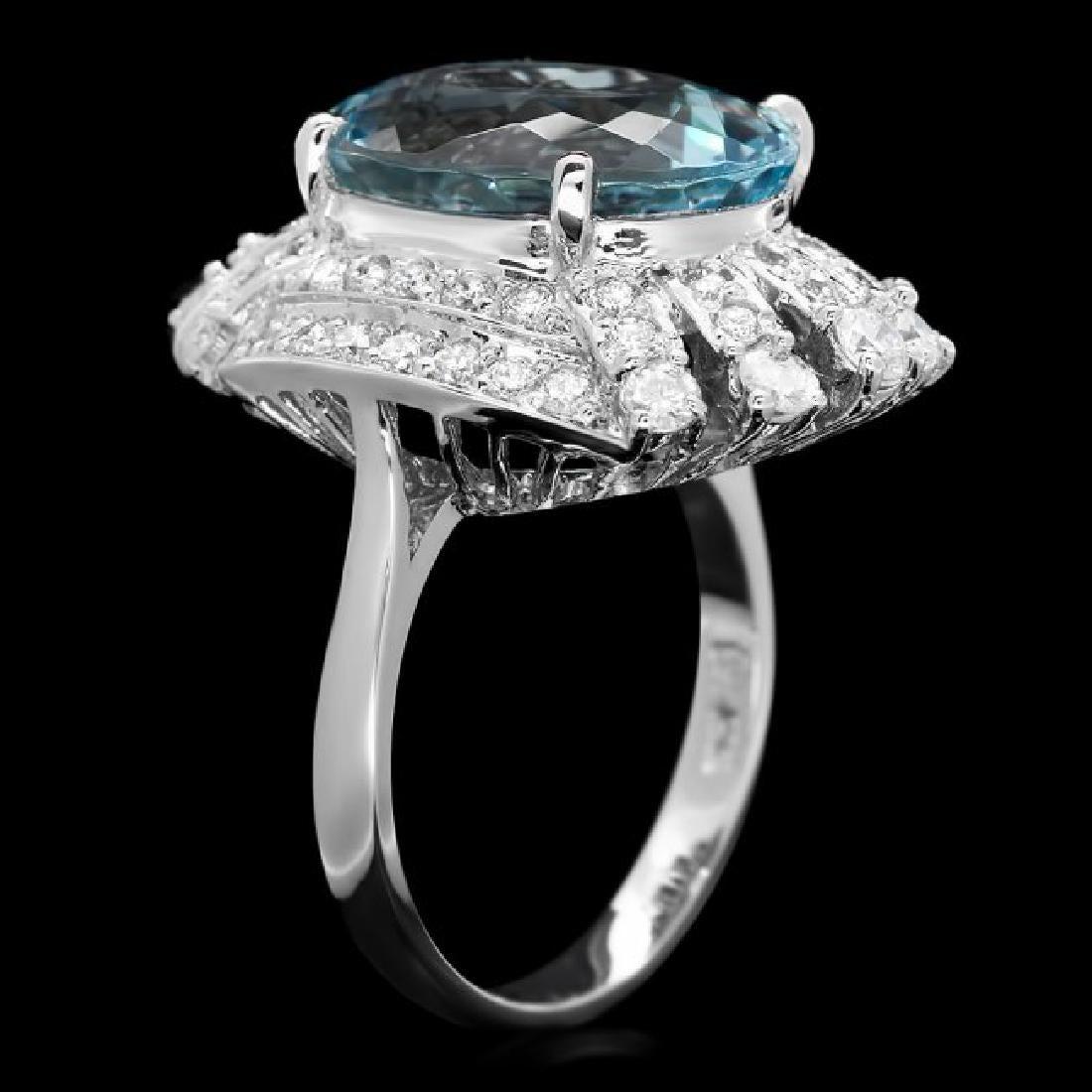 14K White Gold 8.85ct Aquamarine and 1.32ct Diamond Ring