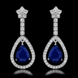 14K White Gold 6.37ct Sapphire and 2.68ct Diamond Earrings