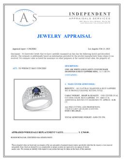 18K White Gold Setting with 0.63ct Sapphire and 0.36ct Diamond Ladies Ring