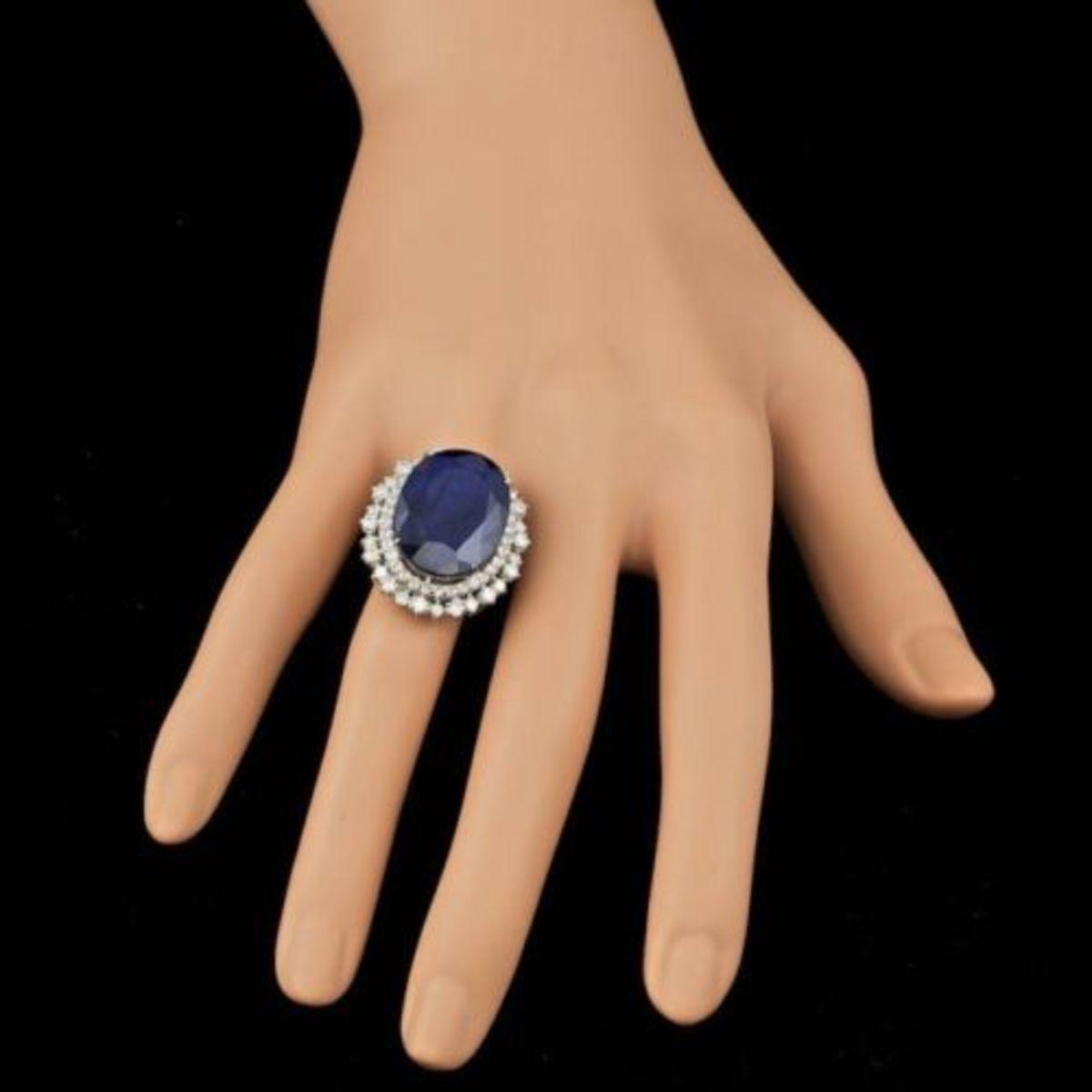 14K White Gold 26.75ct Sapphire and 2.01ct Diamond Ring