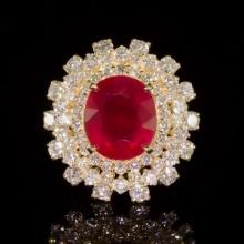 14K Yellow Gold 9.50ct Ruby and 3.86ct Diamond Ring