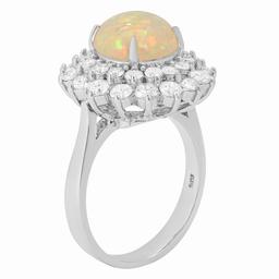 14k White Gold 2.75ct White Opal 1.92ct Diamond Ring