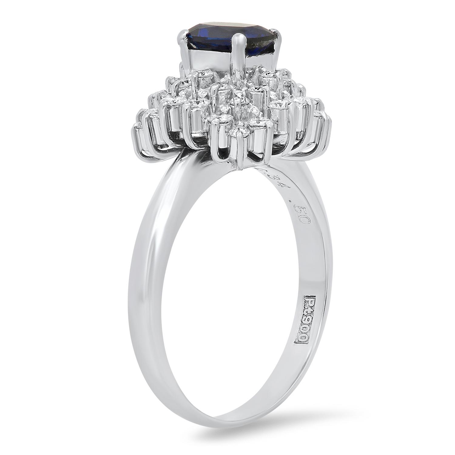 Platinum Setting with 0.34ct Sapphire and 0.50ct Diamond Ring