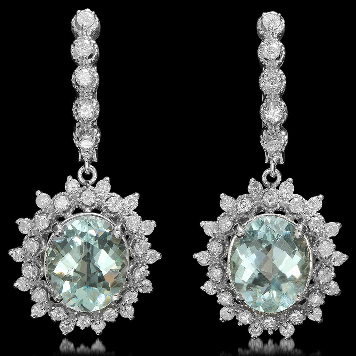 14K Gold 6.02ct Aquamarine 1.64ct Diamond Earrings