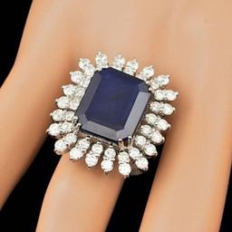 14K White Gold 13.69ct Sapphire and 2.44ct Diamond Ring